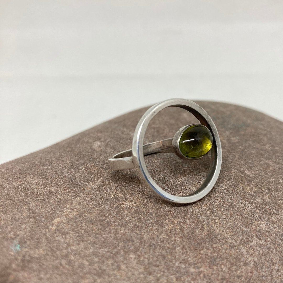 起点B款~纯银手工戒指镶蛋面橄榄石,青冶金工设计工作室创作单品 - 戒指 - 宝石 