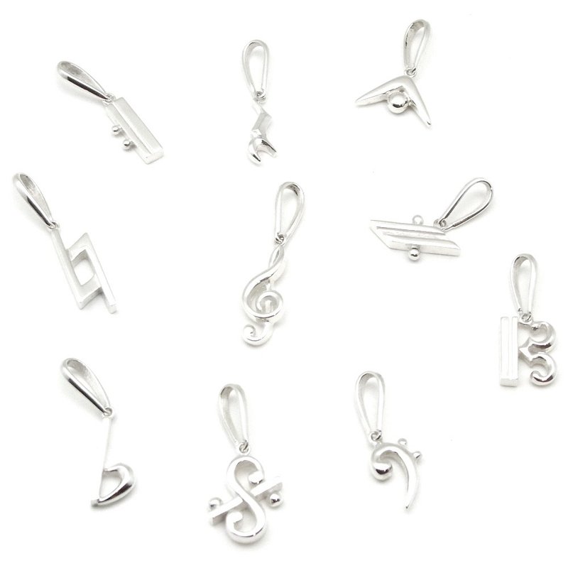 音乐符号坠饰 - 平面款 - 项链 - 纯银 银色