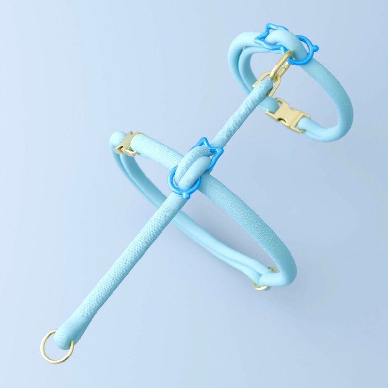 【专为猫咪出行设计】首创圆绳减敏猫胸背带 - 天空蓝 - 项圈/牵绳 - 尼龙 蓝色