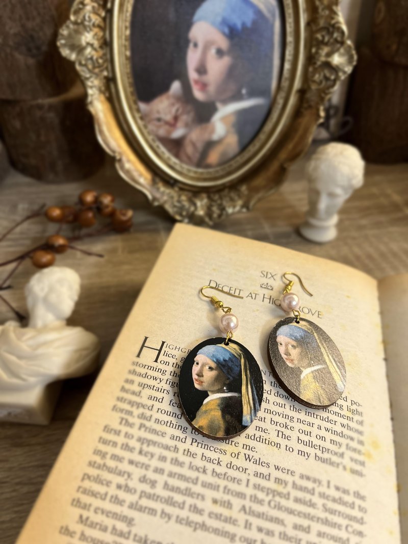 珍珠少女 Girl with a Pearl Earring・复古风 耳环 / 耳夹 - 耳环/耳夹 - 木头 黑色