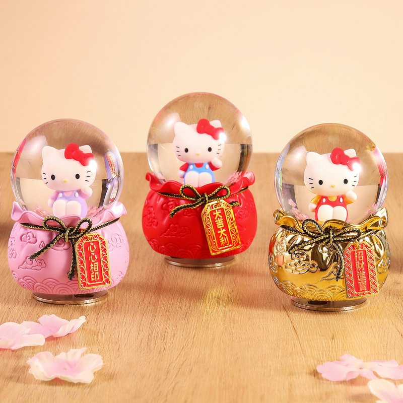 Hello Kitty 大吉大利御守水晶球音乐盒(红款) 生日礼物 招财猫 - 摆饰 - 玻璃 