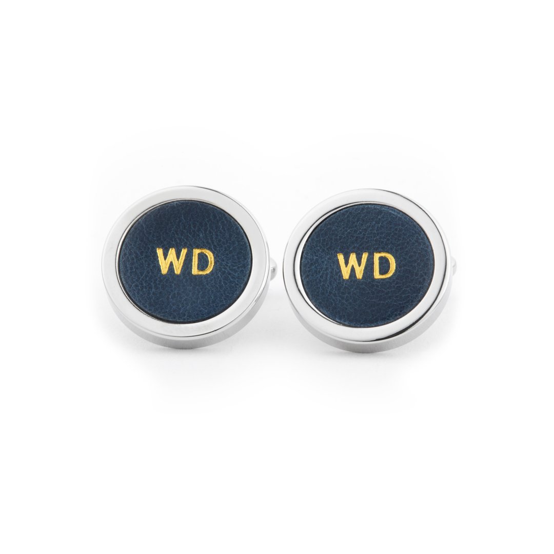 袖扣|订制|意大利皮革|Leather Cufflinks|刻字服务|人工定制化 - 袖扣 - 真皮 蓝色