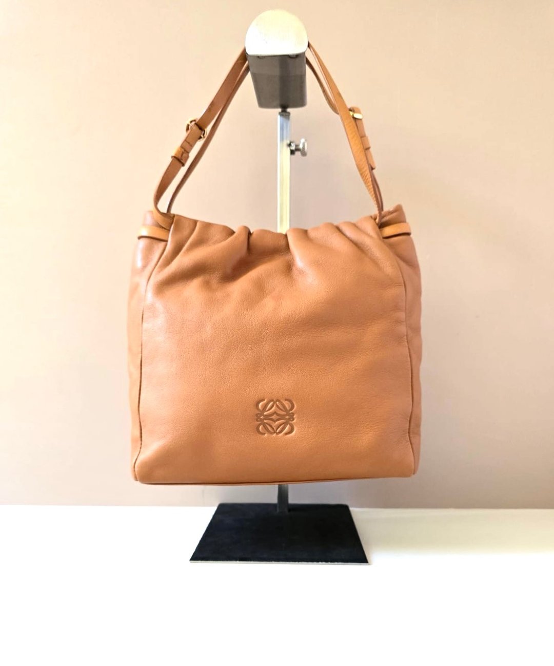 绝版中古 Loewe焦糖色压纹托特包 侧背包 皮革包 单肩包 古董二手 - 侧背包/斜挎包 - 真皮 咖啡色