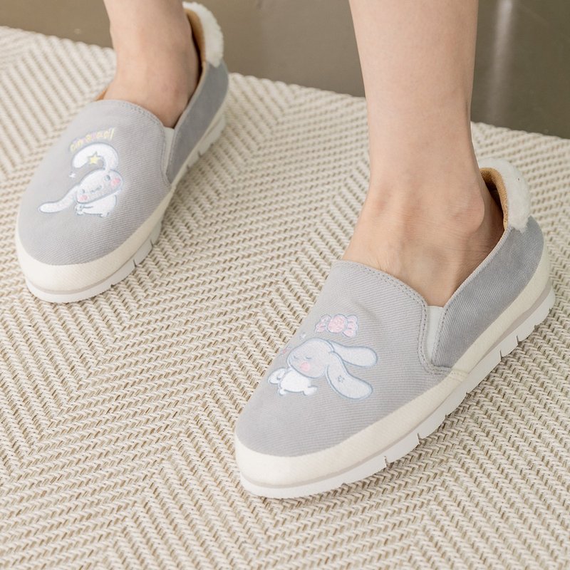 大耳狗喜拿 活泼糖果不弯腰平底休闲鞋乐福鞋懒人鞋-浅灰 - 女款休闲鞋 - 棉．麻 灰色