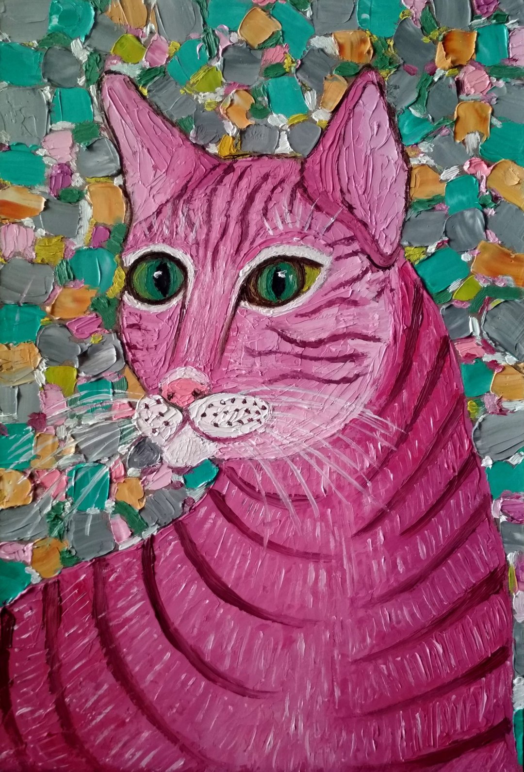 Original oil painting Pink cat. 30x20 cm. Unframed. - 墙贴/壁贴 - 其他材质 