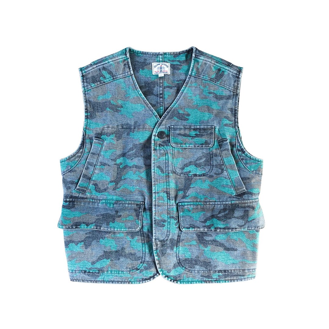 ISLAND SCOUTS AW19 迷彩复古牛仔工装马甲 - 男装外套 - 棉 绿色