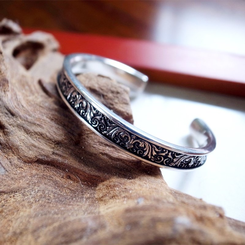 典雅-雕花细手环 925纯银饰 - 手链/手环 - 纯银 银色