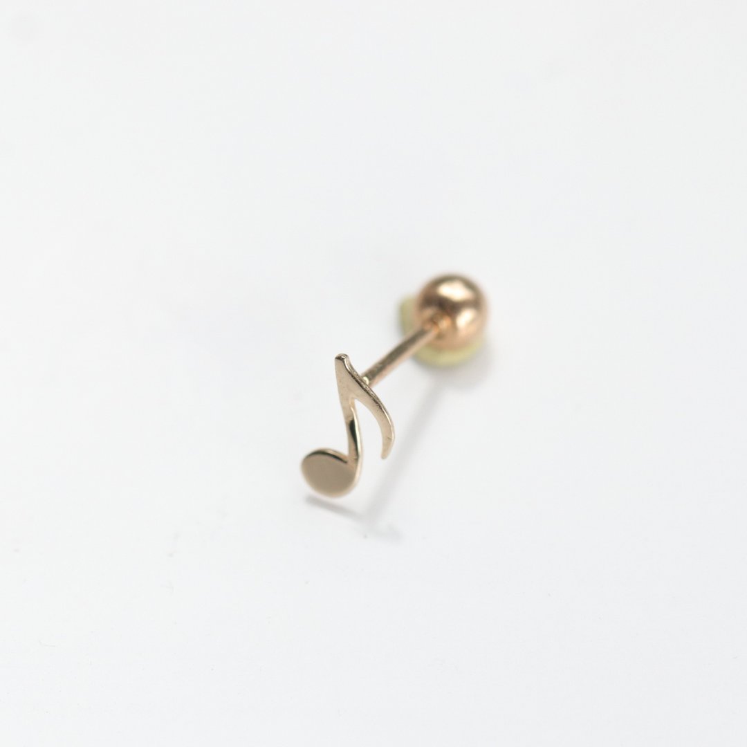 14K 八分音符锁珠耳环(单个)耳骨 耳窝 不退色 - 耳环/耳夹 - 贵金属 金色