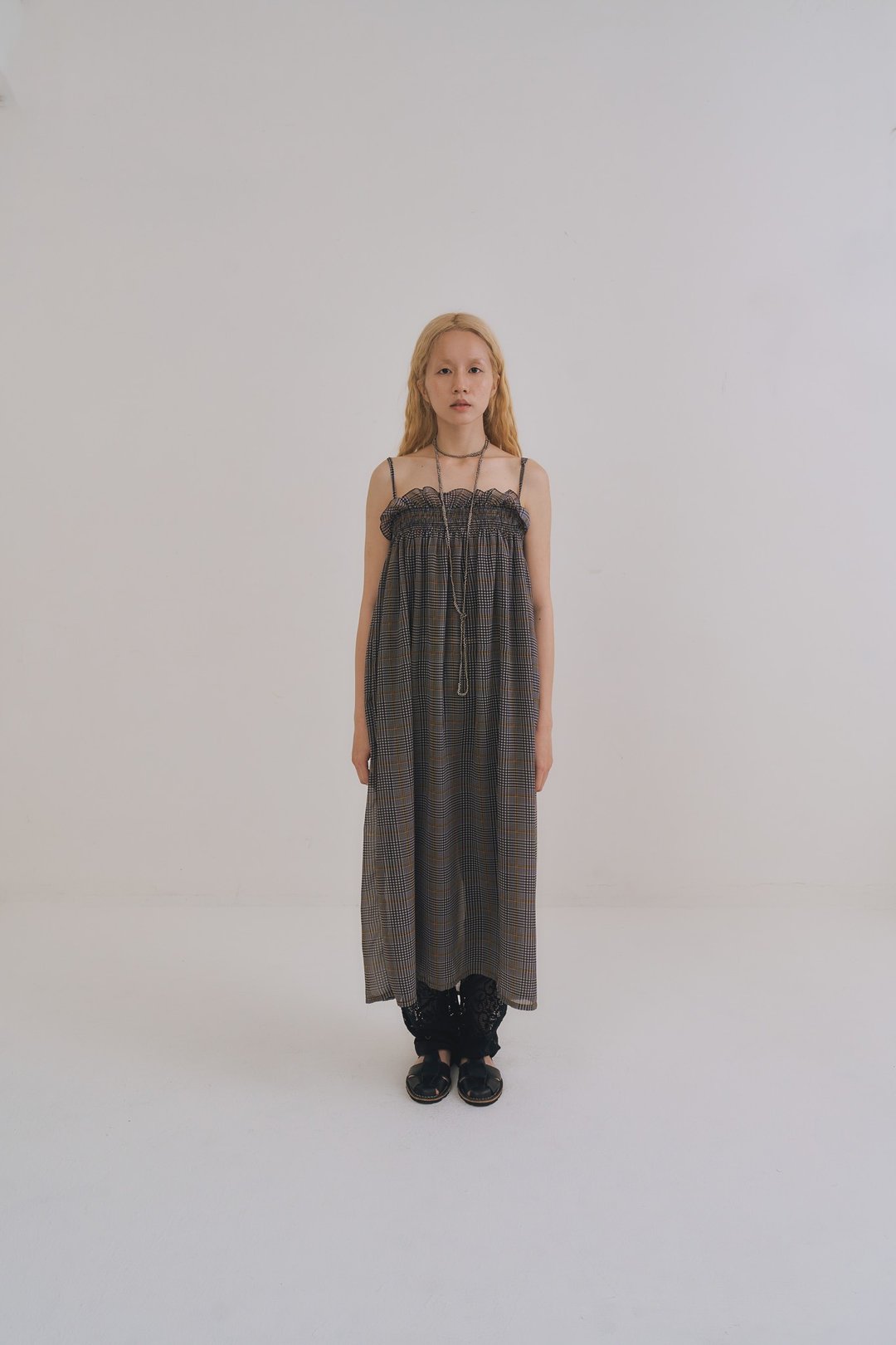 plaid pocket dress 格纹抽皱口袋洋装 navy+yellow 蓝+黄 - 洋装/连衣裙 - 聚酯纤维 多色