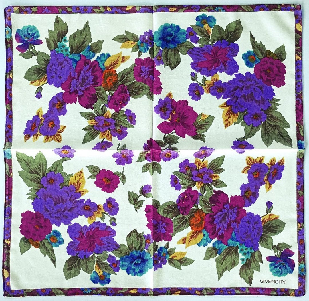 Givenchy 古董手帕 提花织物 花卉 牡丹 19 x 19 英寸 - 手帕/方巾 - 棉 紫色