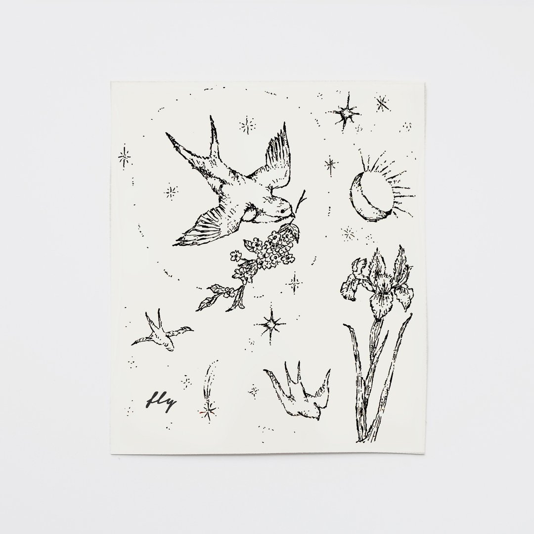 黑色刺青贴纸 花鸟纹身 定制名字 - 纹身贴 - 纸 黑色