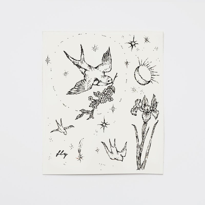 黑色刺青贴纸 花鸟纹身 定制名字 - 纹身贴 - 纸 黑色