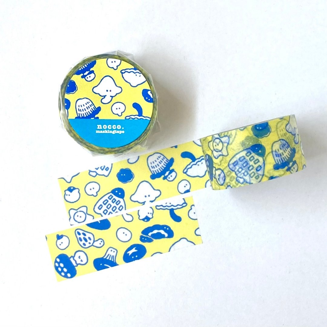随性蘑菇纸胶带 24mm / original masking tape/マステ, 美纹纸胶带, 文房具, 文具, ステーショナリー, 纸もの, 纸胶带, 贴纸 - 纸胶带 - 纸 黄色