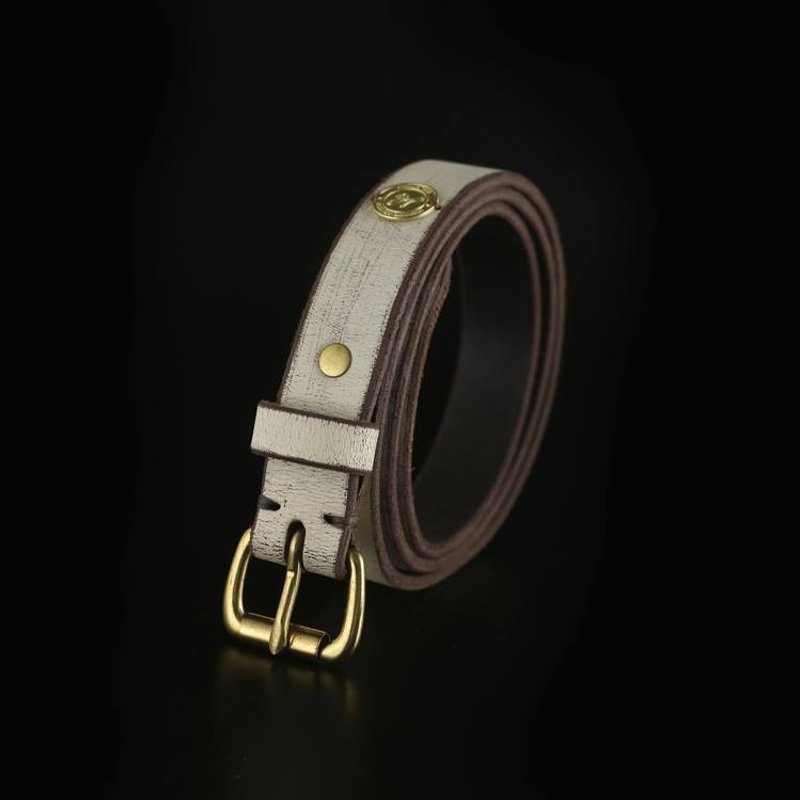 Vintage Look Belt-复古茶芯白色皮革腰带 - 皮带/腰带 - 真皮 多色