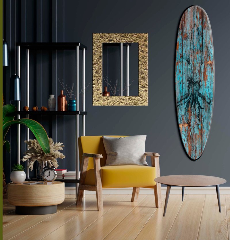 Surfboard Wall Art, Surfers gift, Tropical, Wave, Squid, Beach Decor, Vintage - 墙贴/壁贴 - 木头 多色