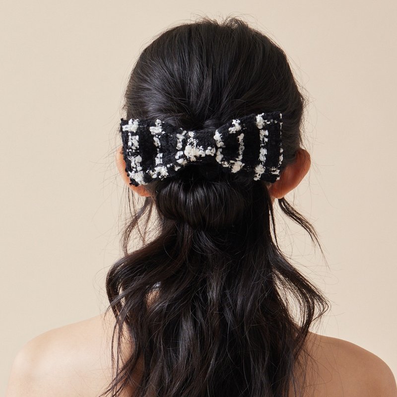 花发夹-黑白 - 发饰 - 羊毛 黑色