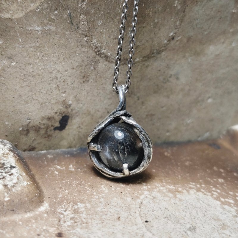 黑银钛银吊墬 - 项链 - 宝石 黑色