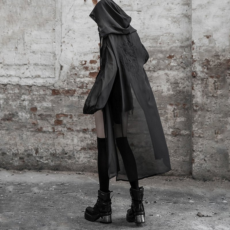 哥德黑猫两穿式腰带巫袍 - 女装休闲/机能外套 - 其他材质 黑色