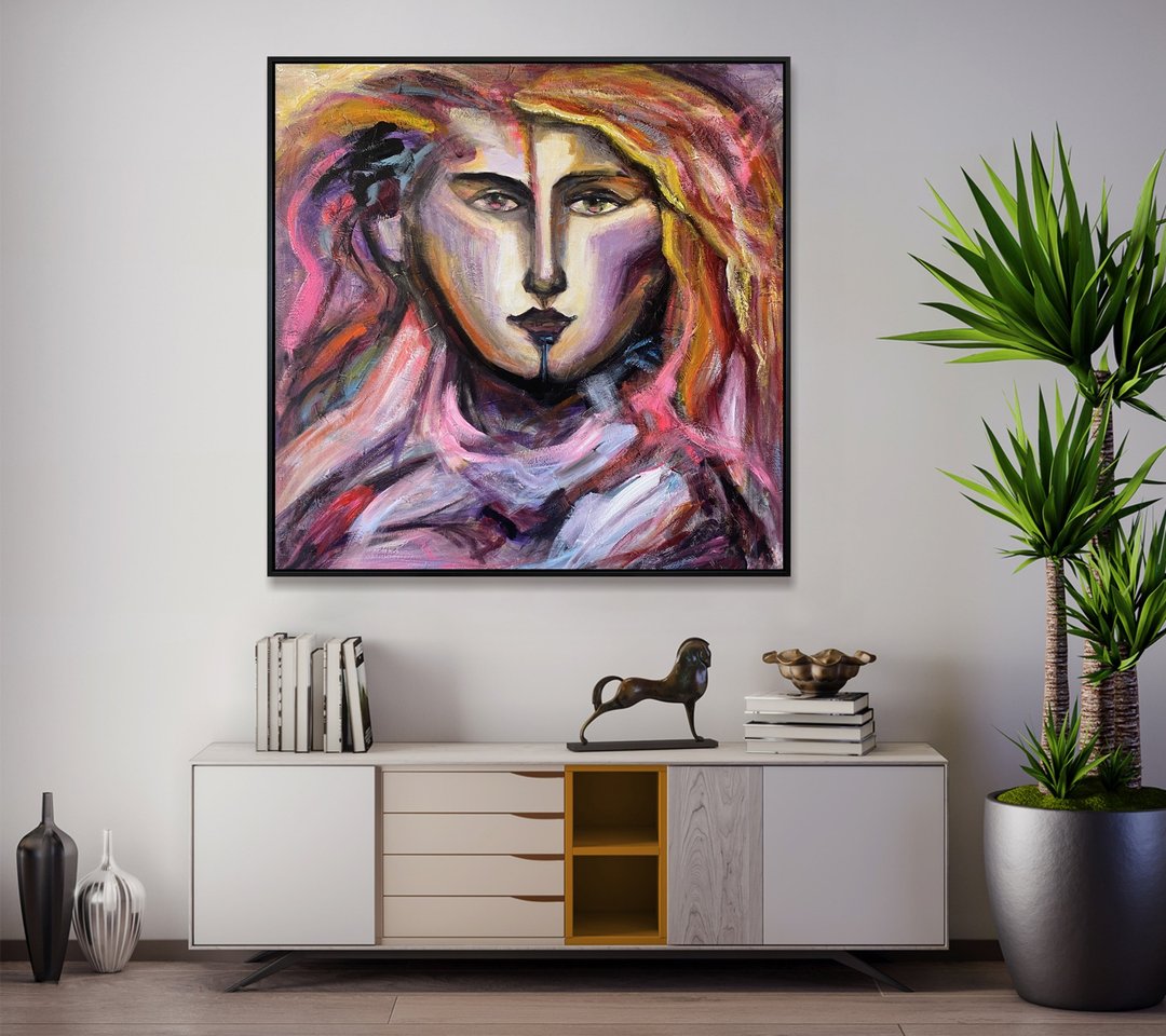 大型现代彩色画布抽象女性立体派肖像艺术 - 墙贴/壁贴 - 压克力 多色