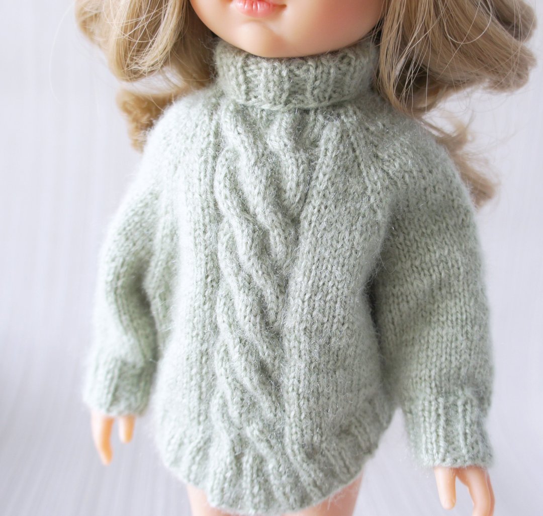 Poncho sweater for 13 inches doll, Paola Reina doll knitted fluffy cardigan - 玩偶/公仔 - 羊毛 绿色