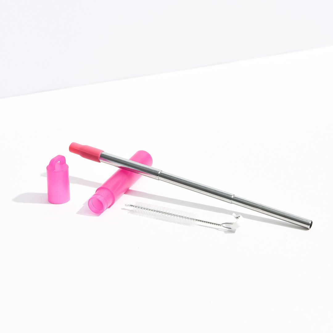 Stainless Foldable Straw  - PINK - 环保吸管 - 不锈钢 粉红色