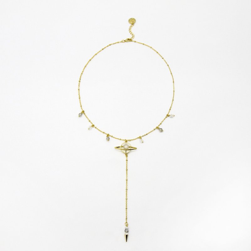 闪耀行星矿石Y字链 玫瑰金 金色 - 项链 - 水晶 