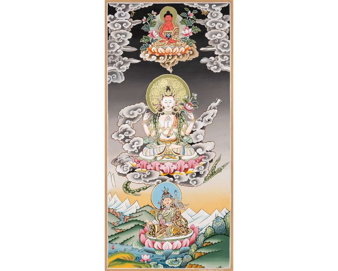 三根本唐卡 神圣冥想者 手工智慧象征 - 墙贴/壁贴 - 其他材质 多色