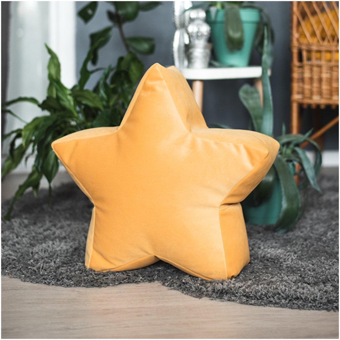 Mustard Velvet Star Bean Bag Chair - toddler nursery floor cushion - 椅子/沙发 - 聚酯纤维 橘色