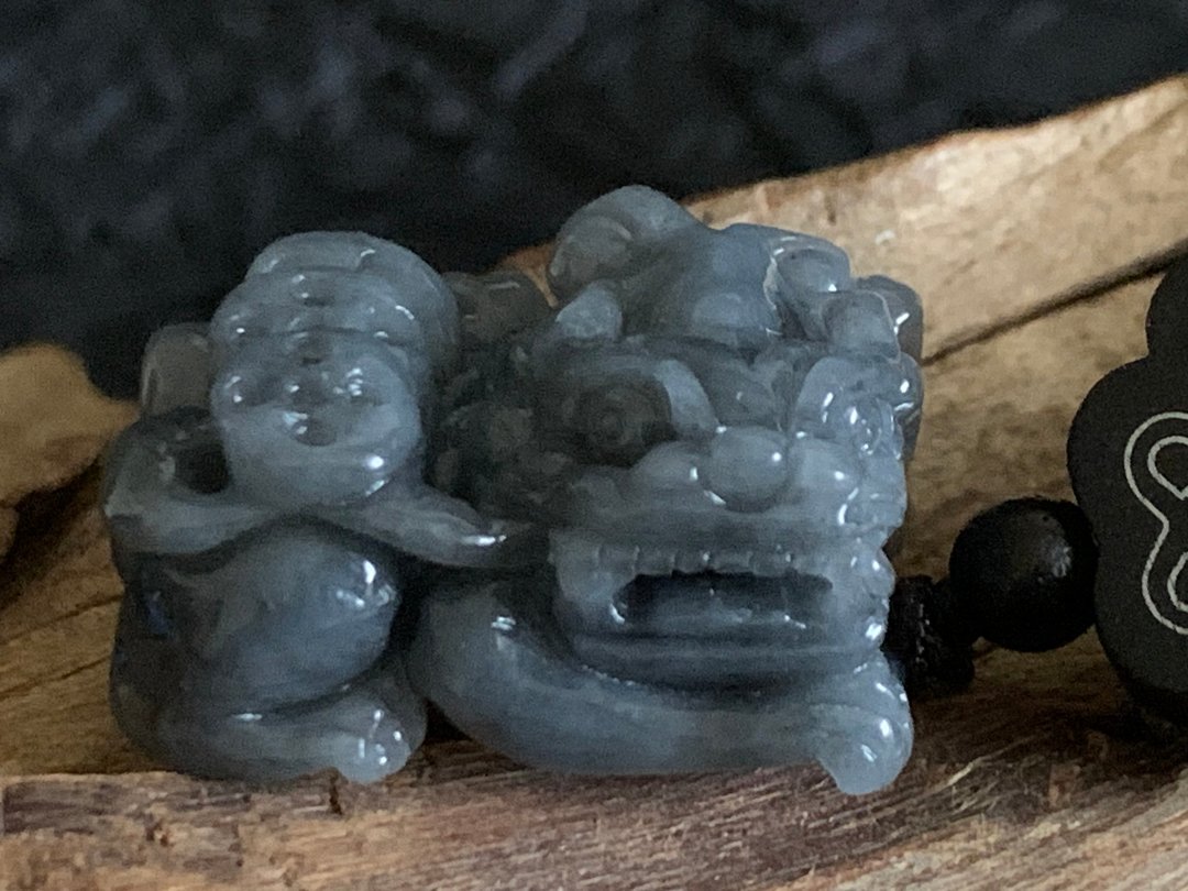 免费开光 快速出货 天然A货缅甸玉翡翠 招财貔貅项链 乌鸡种钱串 - 项链 - 玉石 灰色