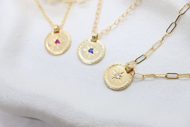 金质锆石北极星项链 夜空蓝、粉红、白星坠饰 - 项链 - 铜/黄铜 金色