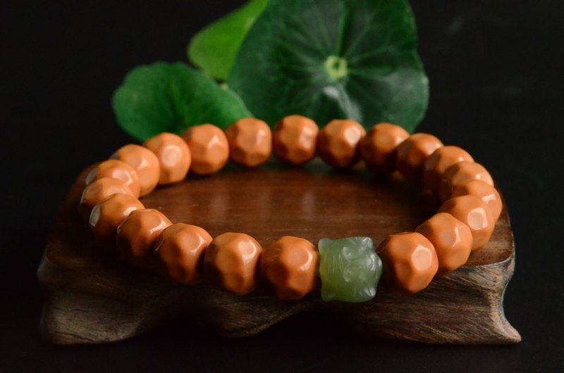 【虎瞳】天然奶酪型猴头核桃手串手圈和田玉虎头 - 手链/手环 - 木头 