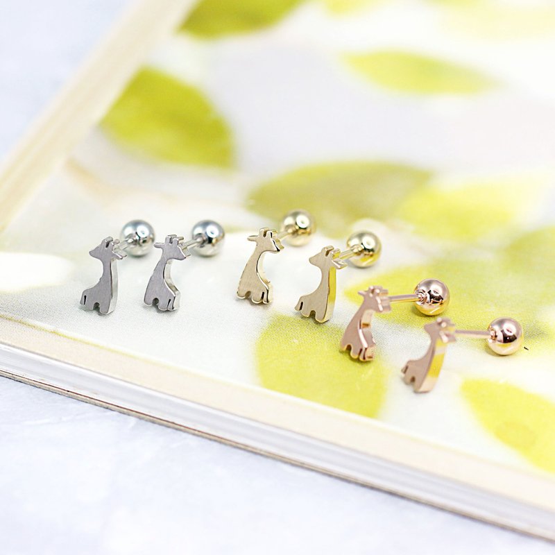 圣诞礼物 I 歪头长颈鹿耳环  医疗钢 - 耳环/耳夹 - 不锈钢 金色