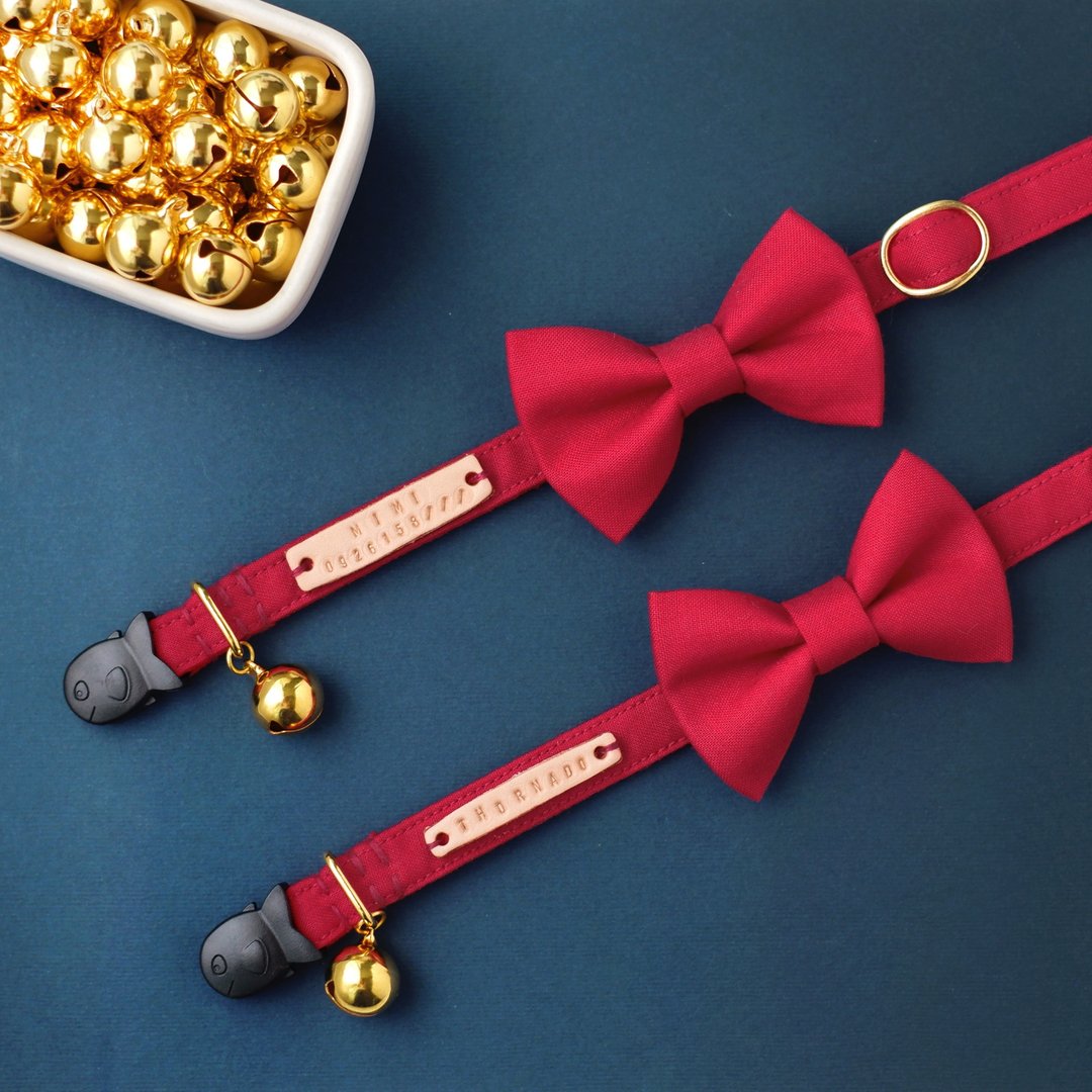 l MERRY l Breakaway cat collar with removable Bow- tie - 项圈/牵绳 - 棉 红色