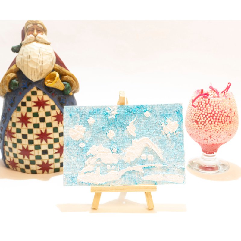 Christmas Painting Landscape House Country Original Art Rural Ranch Wall Art - 海报/装饰画/版画 - 其他材质 蓝色