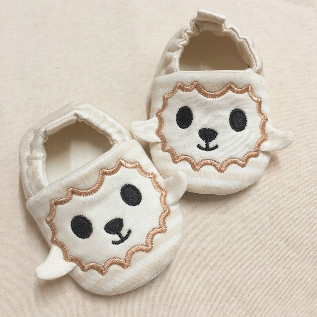 (Rabbit Mint Baby) 带绵羊散步去 有机棉刺绣宝宝学步鞋 - (BBS-S0001) - 童装鞋 - 棉 卡其色