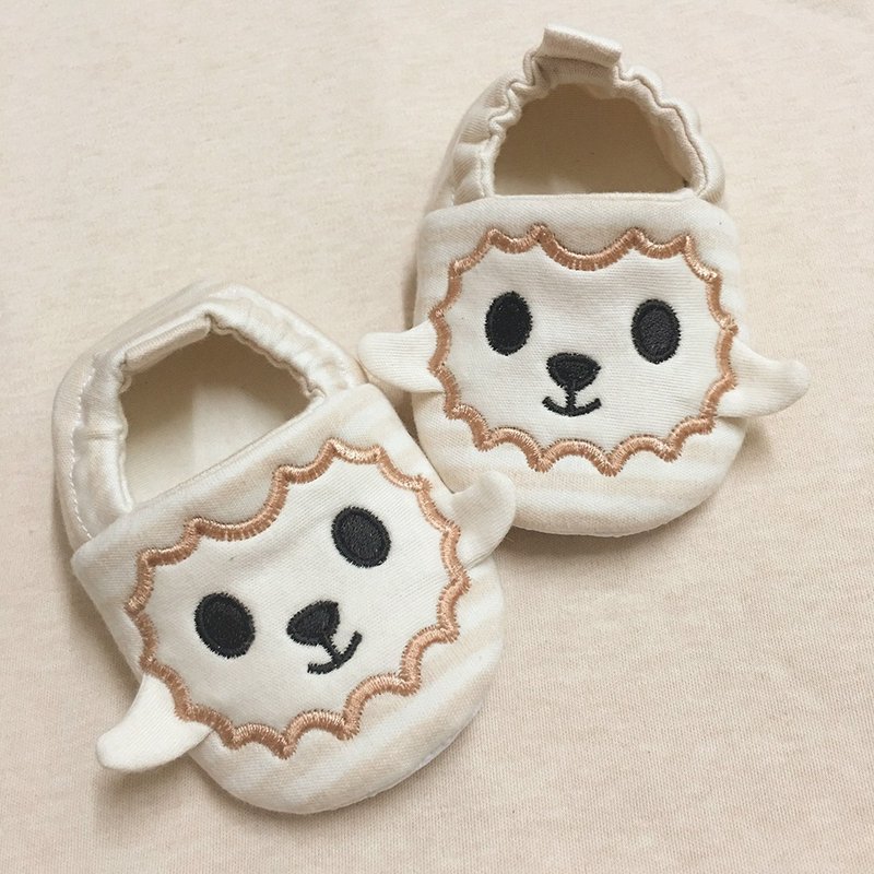 (Rabbit Mint Baby) 带绵羊散步去 有机棉刺绣宝宝学步鞋 - (BBS-S0001) - 童装鞋 - 棉．麻 卡其色