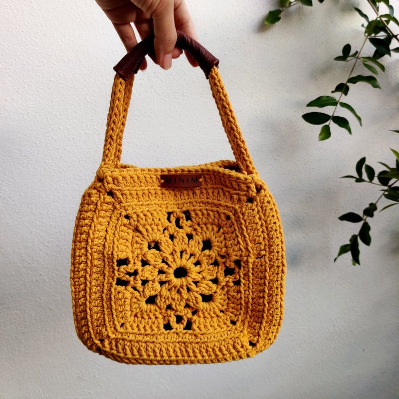 MINIM 祖母方格包 简约方形手提包 个性百搭 芥末黄 纯棉 - 侧背包/斜挎包 - 棉．麻 