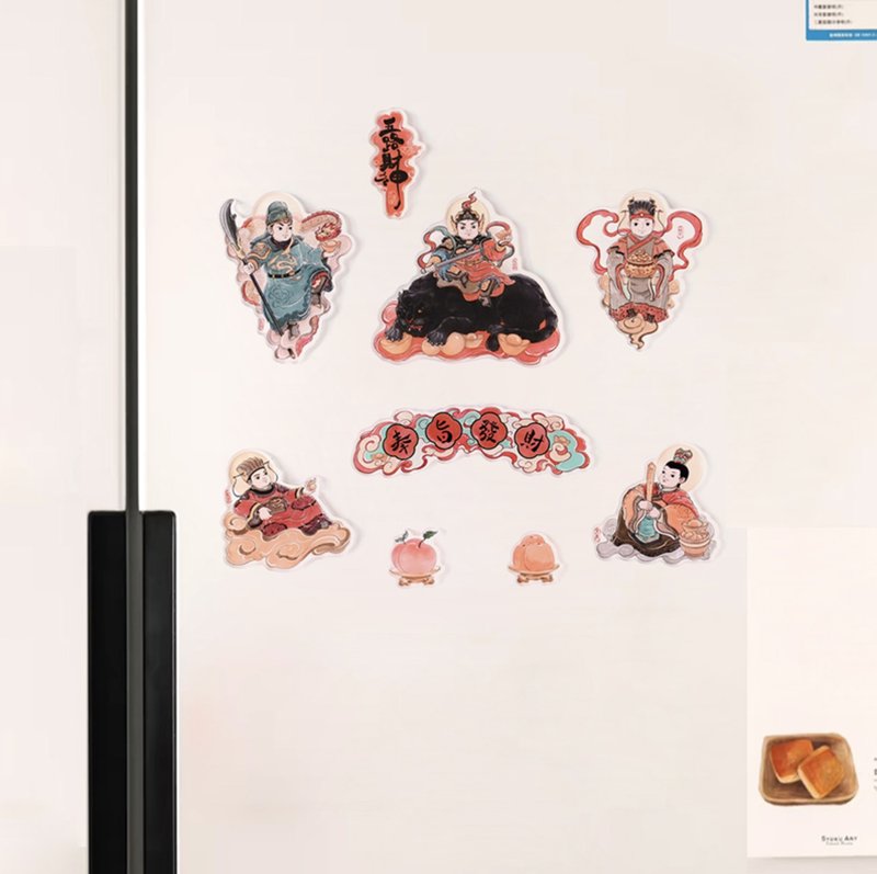 财神 门神 灶神冰箱贴 手绘卡通磁力贴 - 贴纸 - 纸 红色