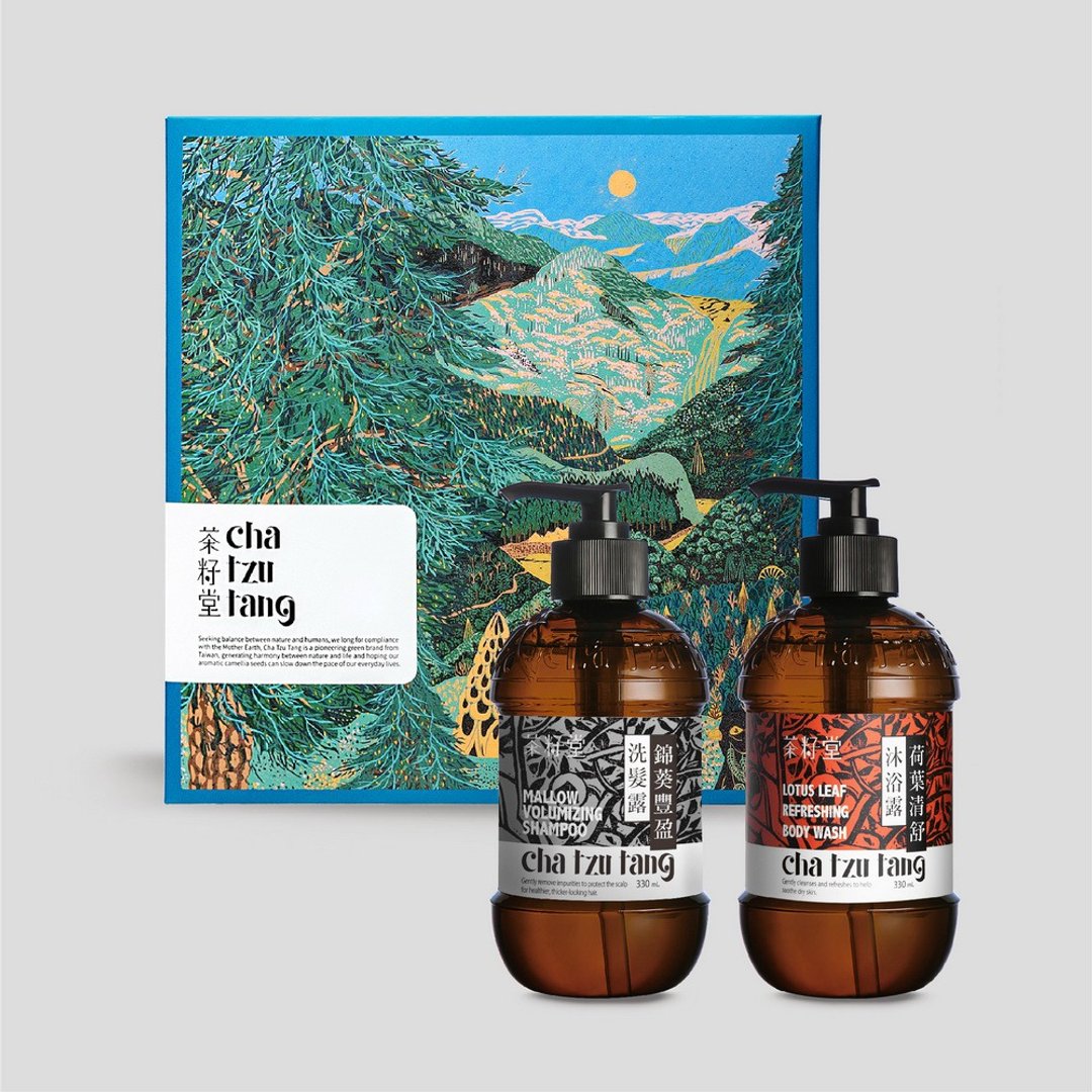 茶籽堂 年度版画礼盒(穹苍蓝) 锦葵&荷叶呵护一身双入组 - 沐浴用品 - 植物．花 粉红色
