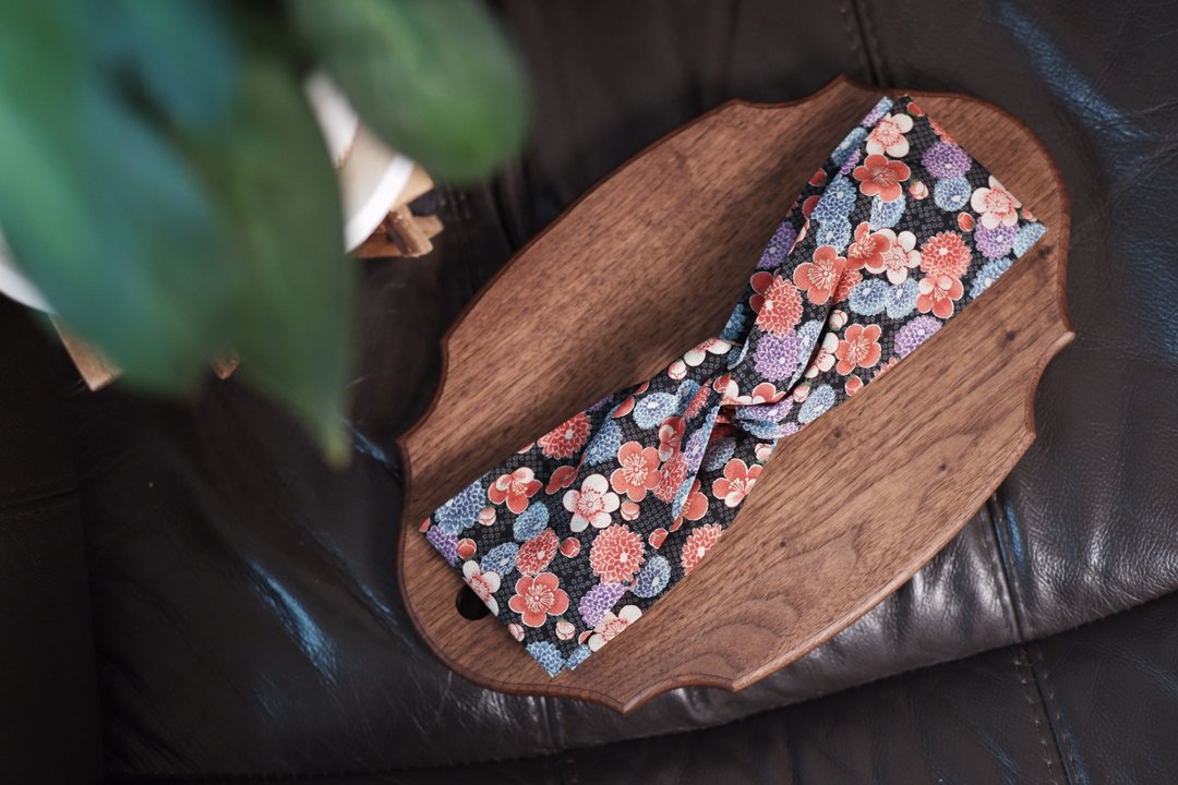 交叉发带の和风花朵 - 发带/发箍 - 棉 红色