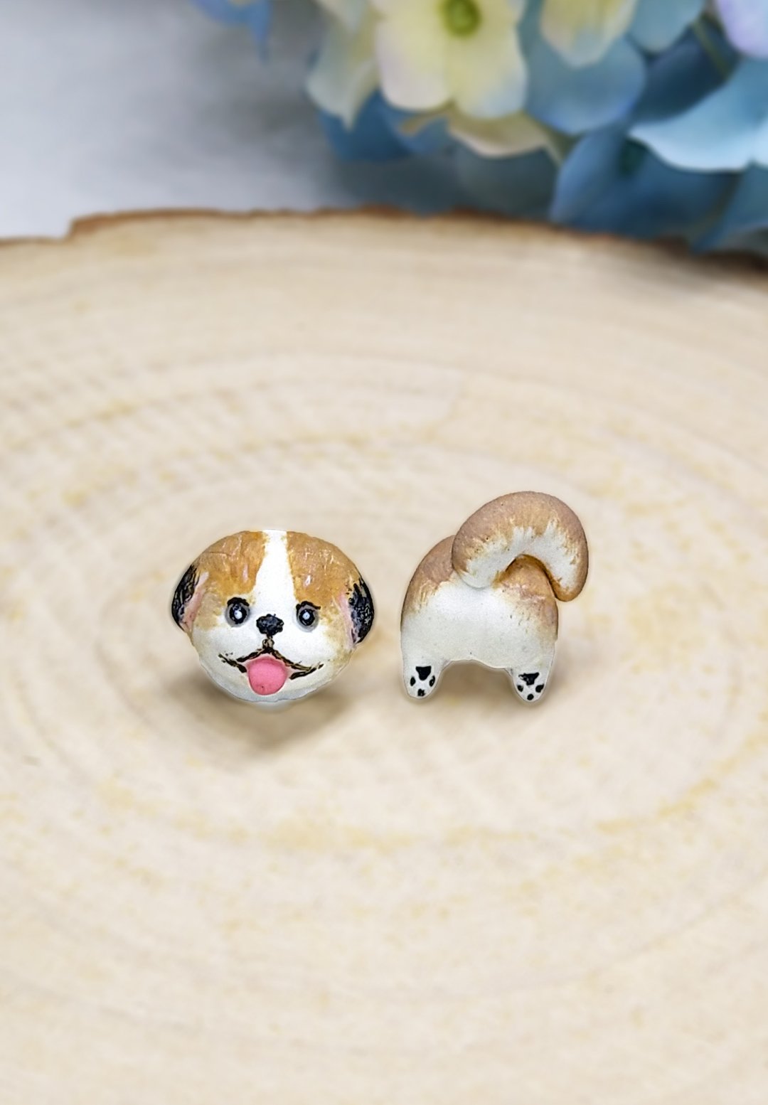 全手作西施犬耳环 A款 西施狗 耳钉/耳夹 - 耳环/耳夹 - 粘土 