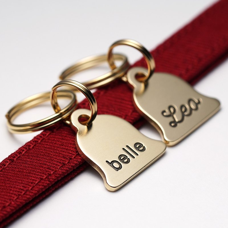 迷失猫牌 - 钟形 - [黄铜/黄铜] 猫名牌、铭牌、姓名牌、电话号码、双面雕刻、吊饰、钥匙圈 - 其他 - 铜/黄铜 金色