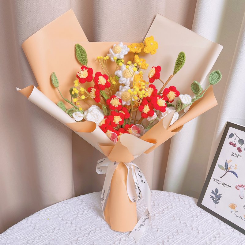 毕业礼物 毕业花束 定制化礼物2025手工编织的花束 - 精心混搭粉 - 干燥花/捧花 - 棉．麻 橘色