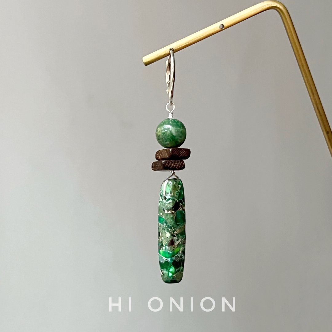 Hi Onion原创设计小众天然石手工纯银耳扣男女复古耳夹耳环 - 耳环/耳夹 - 宝石 