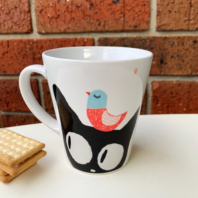 NEW Latte Mug - Cat and Bird - Stay Pawsitive - 咖啡杯/马克杯 - 陶 多色