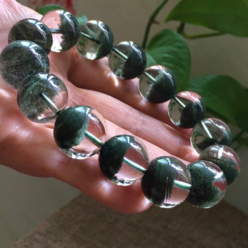 绿幽灵聚宝盆手链 完美半盆 有星点红皮 盆形漂亮 晶体纯净 - 手链/手环 - 水晶 