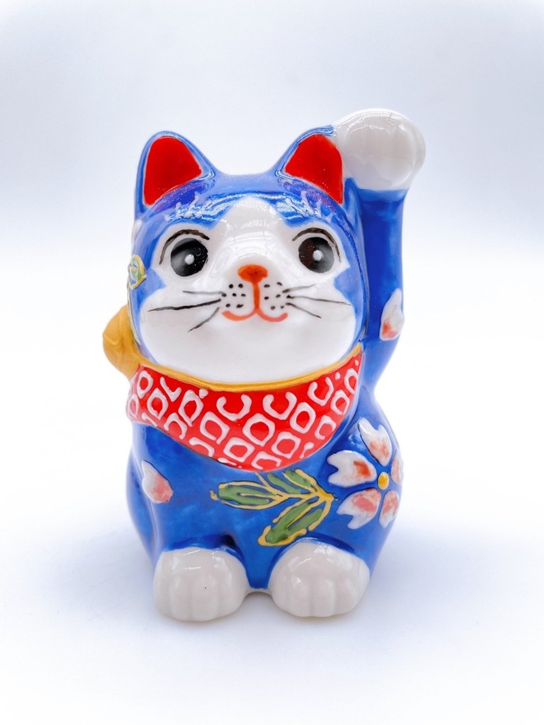 【绀樱福缘】日本九谷烧招财猫 | 绀地花盛 - 摆饰 - 瓷 蓝色