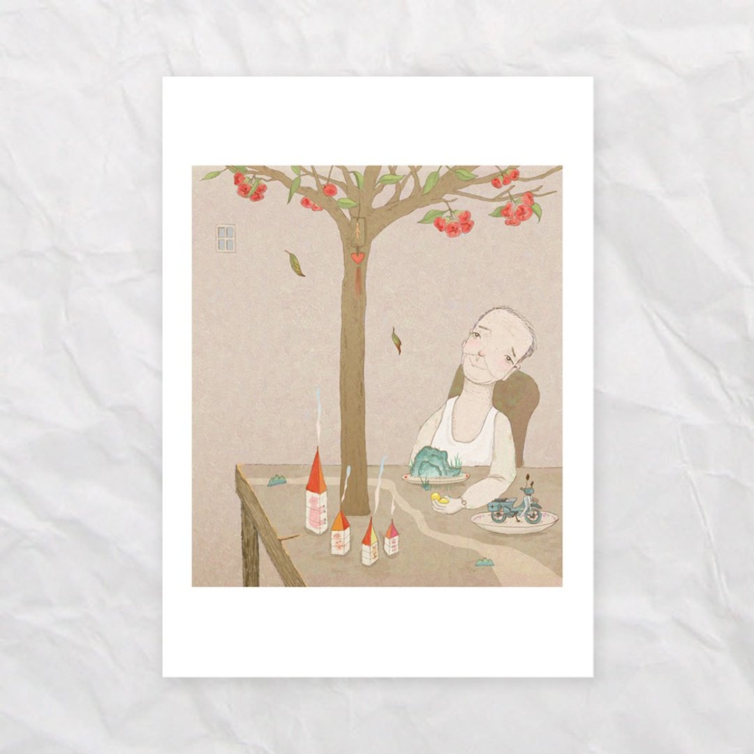 艹方明信片 台湾风景 爷爷的餐桌 原创插画 万用卡 文具 - 卡片/明信片 - 纸 卡其色