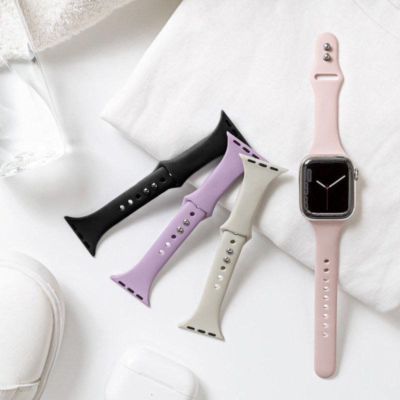 Apple Watch 44/45/46/49mm 仕女硅胶双扣表带 - 表带 - 硅胶 粉红色