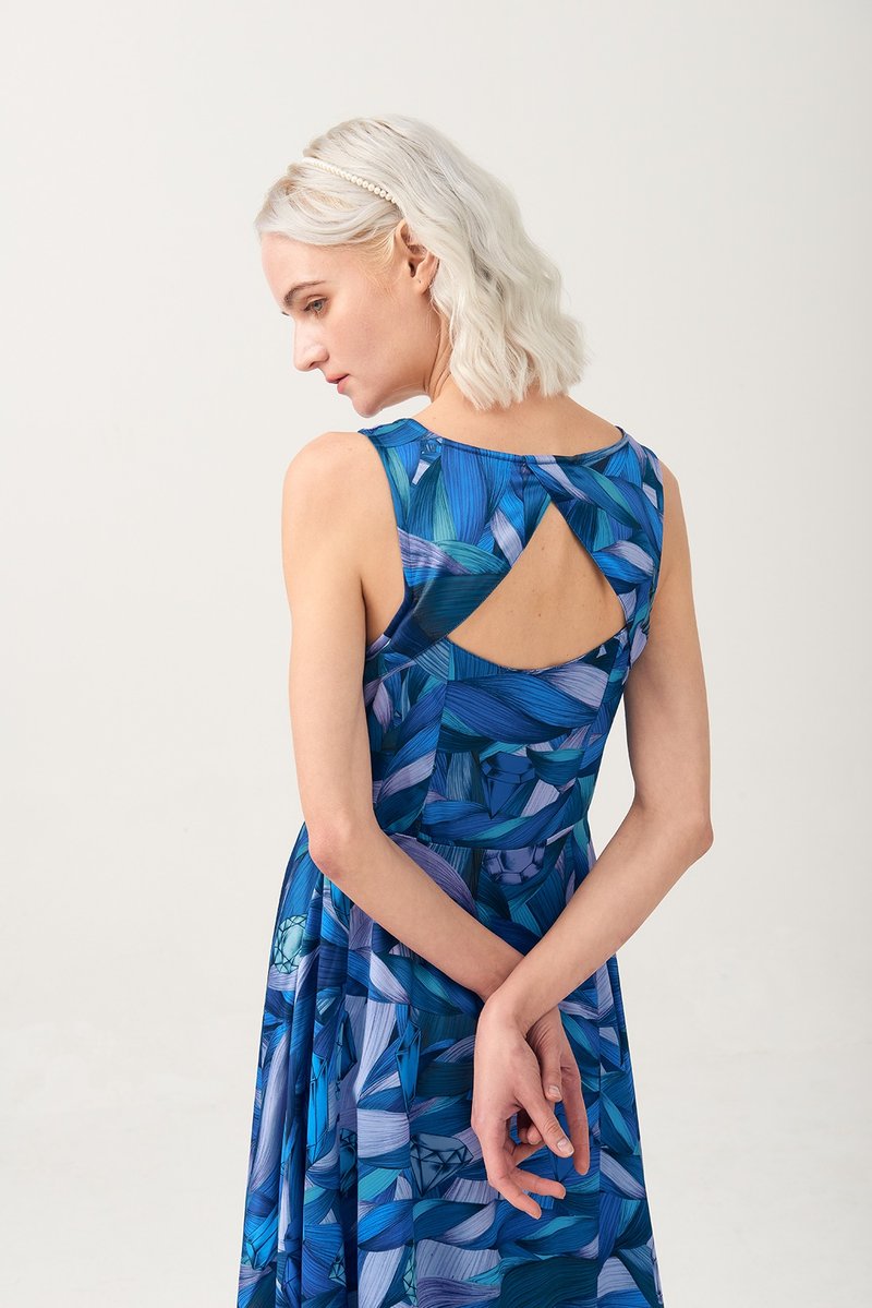 蓝色头发图案露背连身裙 - 洋装/连衣裙 - 聚酯纤维 蓝色